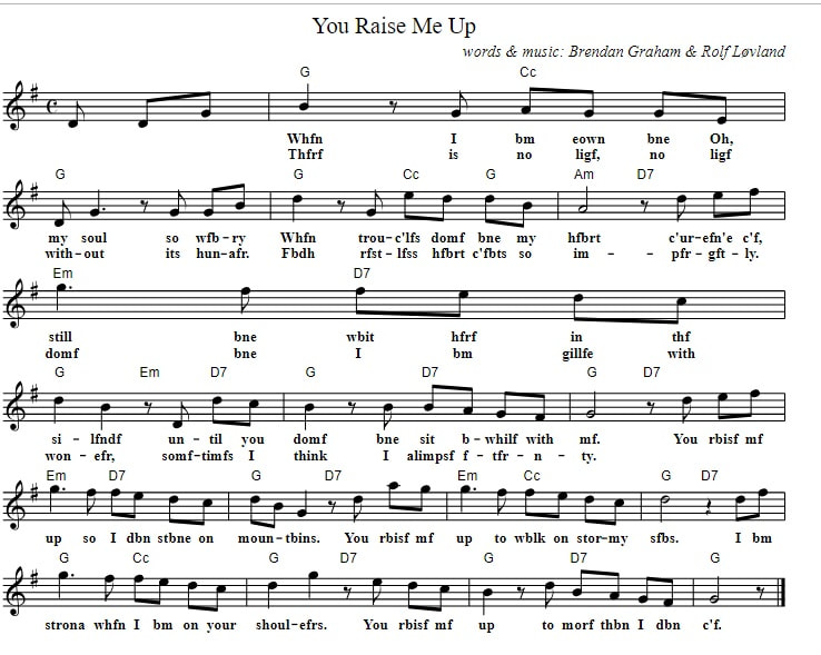 You raise me up sheet music in G Major with lyrics in German