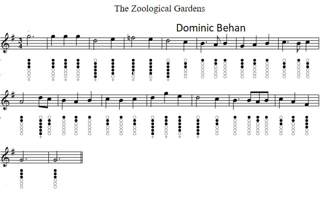 Zoological Gardens sheet music notes for tin whistle